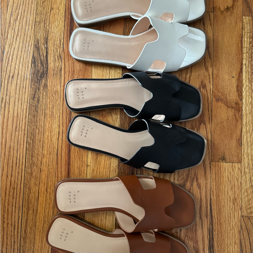 a new day Women's Slide Sandals - Cream, Black, and Brown - Picture 1 of 1